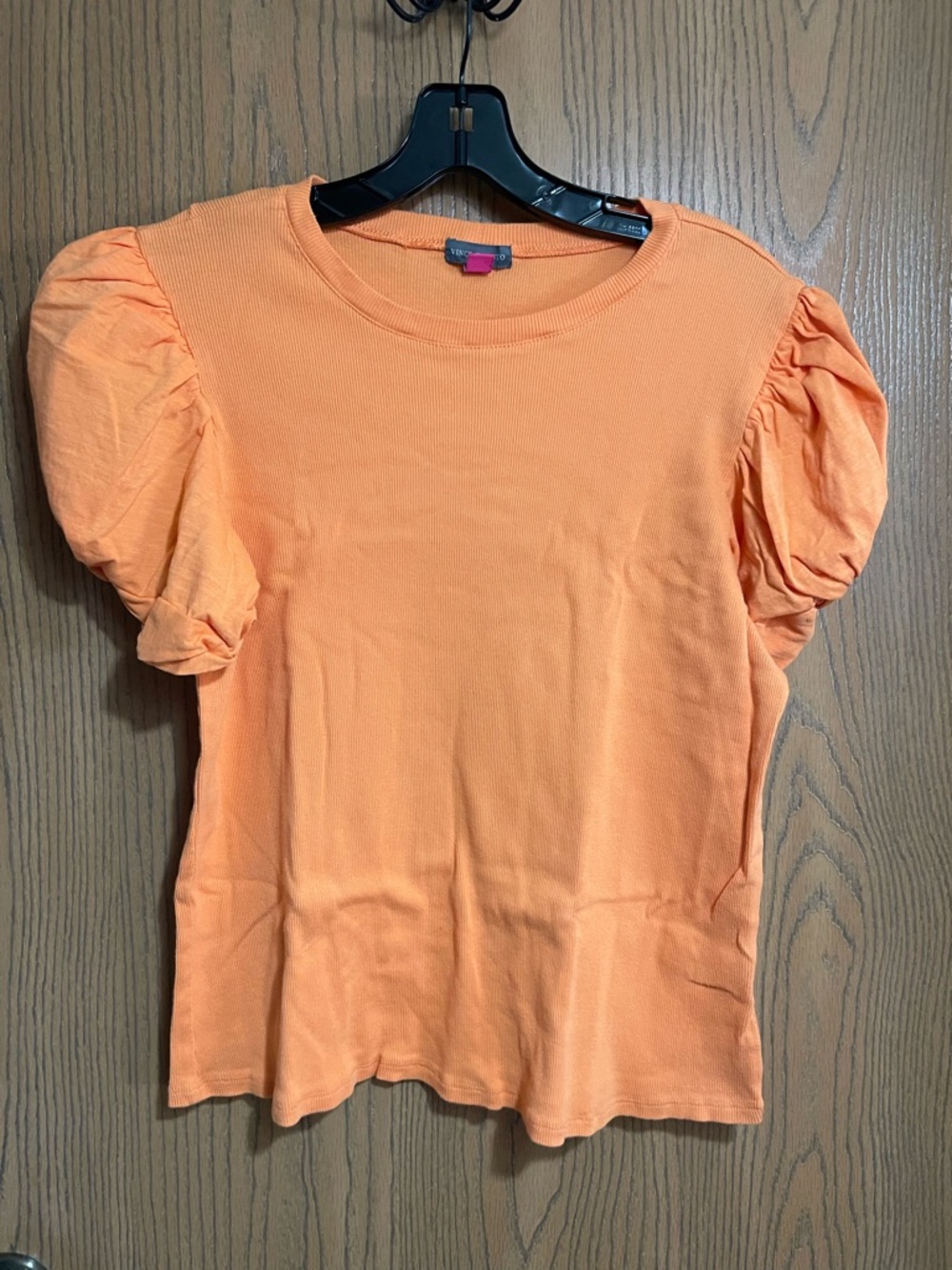 Vince Camuto Orange Puff Sleeve Crewneck Top